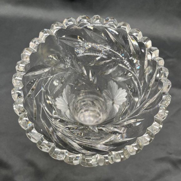 Beautiful Cut Crystal Sawtooth Vase, With Flowers, 10”h - Picture 5 of 6